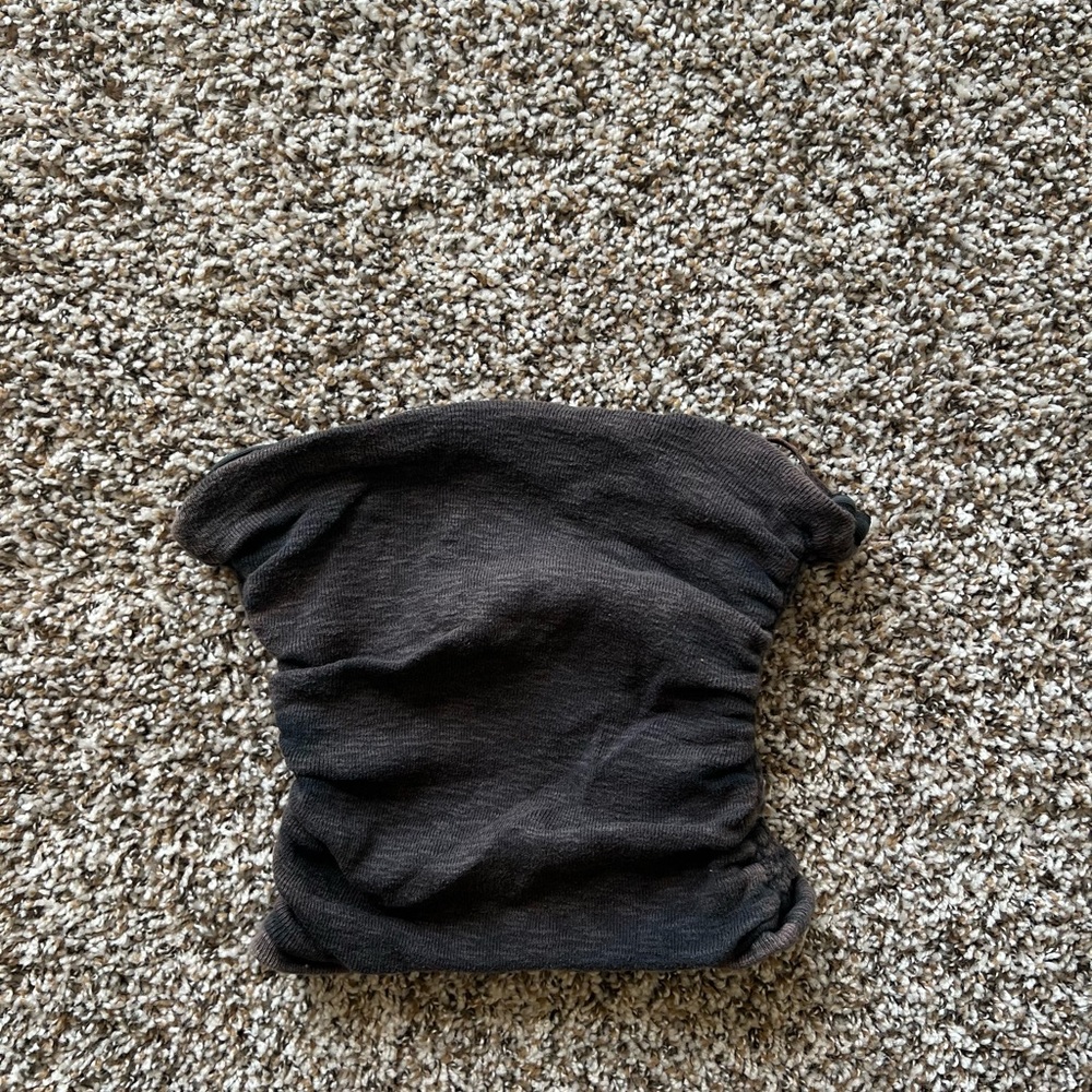 Free People Black Gray Knit Gaiter with Copper Logo Plate